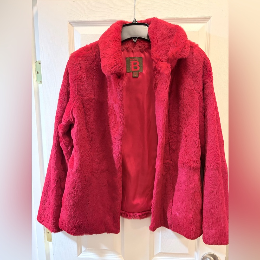 Bernardo Vibrant Red Spanish Rabbit Fur Jacket